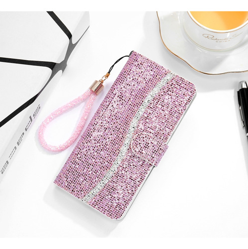 Capa De Couro Glitter Powder Para Samsung Galaxy A71