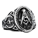 Anillo Acero Inoxidable Color Plata Mason Masoneria Hombre