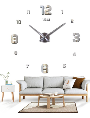 Reloj De Pared Con Diseño 3d Moderno Grande Plata Numeros