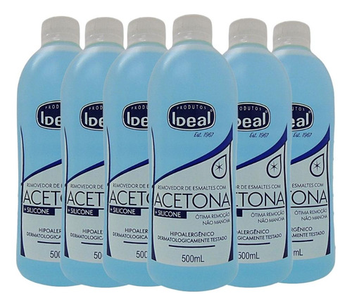 Kit C/6 Removedor De Esmaltes Com Acetona Ideal 500ml