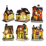 6 Piezas De Navidad Pueblo Conjunto Mini Size Led Casa Ok