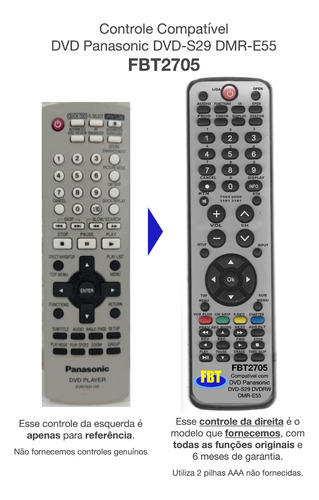 Controle Compatível Dvd Panasonic Dvd-s29 Dmr-e55 Fbt2705