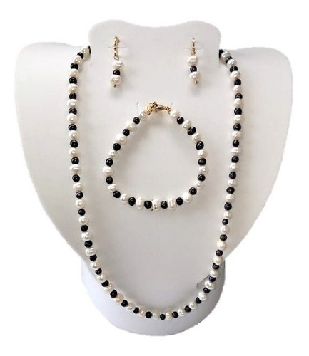 Collar Pulsera Aretes Perla Barroca Cultivada Blanca Negra 