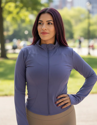 Chaqueta Fitness Yoga De Manga Larga Ajustada Mujer Violeta