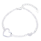 Pulsera Plata 925 Corazones Zircon Doble Cadena Regalo