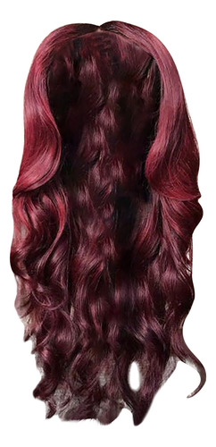 Peruca Feminina D, Vermelho Vinho, Cabelo Comprido E Encarac