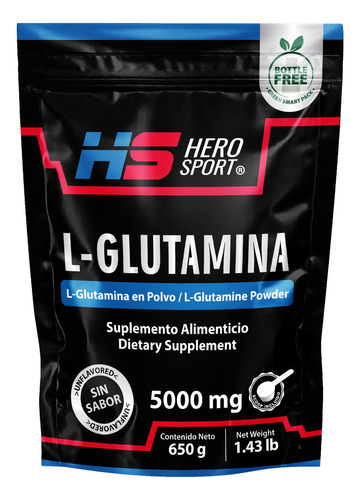 Glutamina Polvo 650 Gr 130 Servicios, Sin Sabor Hero Sport