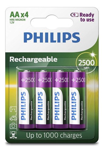 4 Pilhas Recarregável Philips Aa 2500mah Xbox Camera