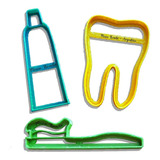 Dentista Kit X3 - Cortante Galletas Cookies Fondant Masas - Muela, Cepillo Dental, Dentifrico - Odontologo Dientes Pasta