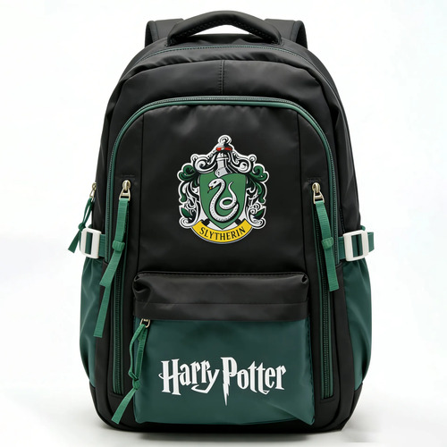 Mochila De Harry Potter Mochila Multibolsillos Para Estudiantes Con Estampado De Slytherin En Negro Y Verde