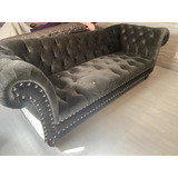Sofa Capitonado Color Gris Oxford Terciopelo