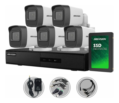 Kit Hikvision Full Hd Dvr 8ch +5 Camaras 2mp + Disco + Balun