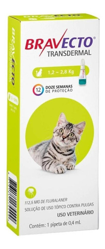 Pipeta Antiparasitário Para Pulga Msd Bravecto Transdermal Bravecto Gatos Para Gato De 1.2kg A 2.8kg