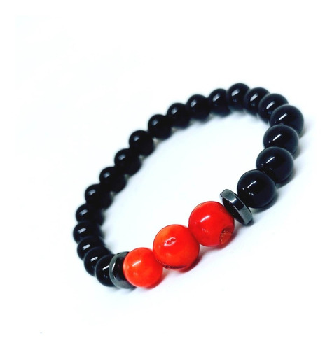 Pulsera De Turmalina Y Coral Piedra Natural Protección