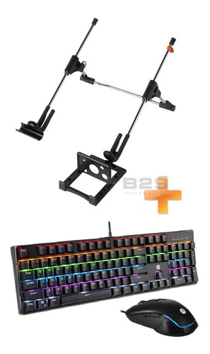 Kit Teclado E Mouse Gamer Usb Hp Km300f + Suporte Notebook