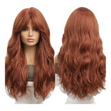 Peruca Premium Wig Ondulada C/ Franja Ruiva Orgânica 60cm