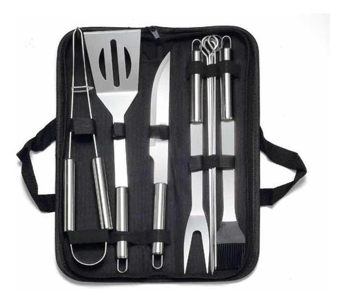 Set Parrilero Acero Inoxidable 9 Pzas Juego Cuchillos Asado