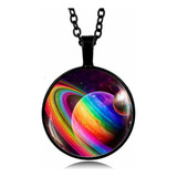 Collar Dije Cristal Saturno Planeta Arco Iris Hombre Y Mujer