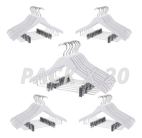 Percha Madera Blanca Premium Pollera Patalon Broche X20