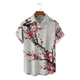 Camisa Hawaiana Unisex Con Flor De Ciruelo De Japón, Camisa