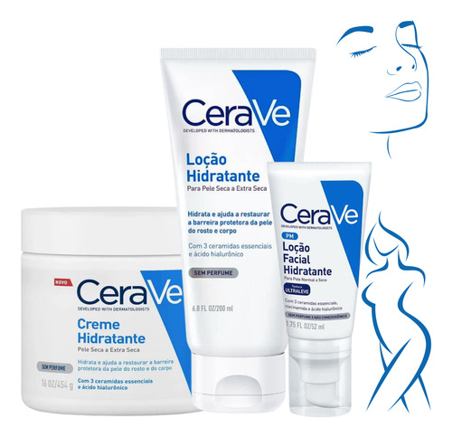 Kit Cerave Corpo E Rosto Loção Creme Hidratante Secas Normal