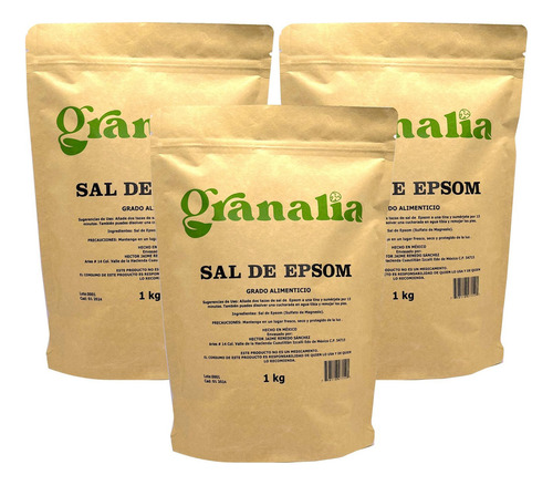 Sal De Epsom (sulfato De Magnesio) 3 Bolsas De 1 Kg Granalia