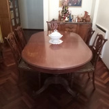 Mesa Comedor Oval Extensible Estilo Inglés Con 6 Sillas