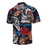 Camisa Hawaiana Manga Corta De Motivo Calavera Para Hombre