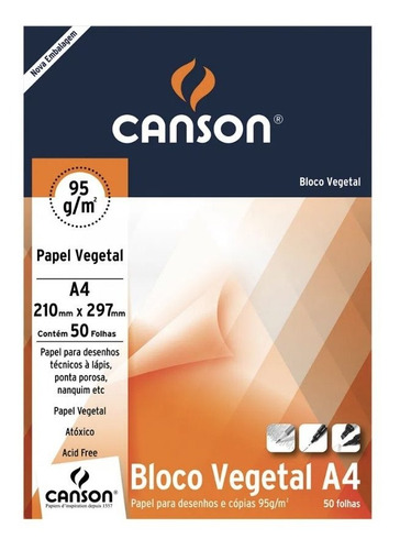 Bloco Papel Vegetal Canson A4 90g/m2 50 Folhas