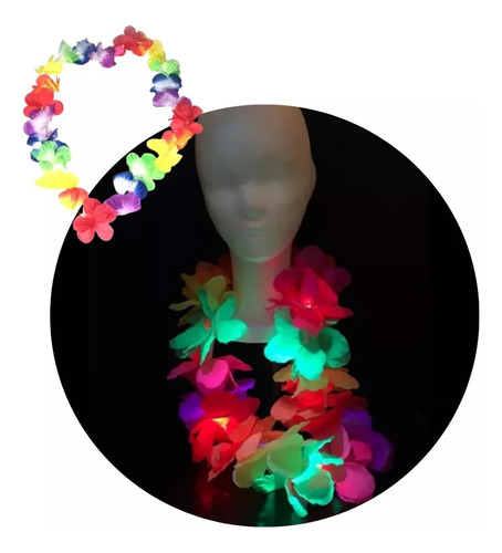 Collar Led Hawaiano X 60 Flores Luminoso Hawaiana Led