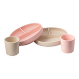 Set 2 Platos De Divisiones Circulares Y 2 Vasos De Silicón Color Rosa Pastel/beige Set Baberos Silicón, Platos Y Vasos