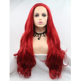 Peluca De Pelo Largo Ondulado Rojo Heat Ok Fiber Con Encaje