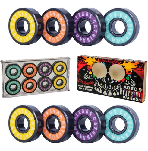 Set 8 Baleros Catrina Abec 9 Colores Skate Patines Scooters