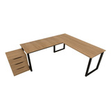 Conjunto Mesa L 150x150 Escrivaninha Gaveteiro Industrial