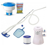 Kit Limpeza Piscina Aspirador +filtro 220v +flutuador +cloro