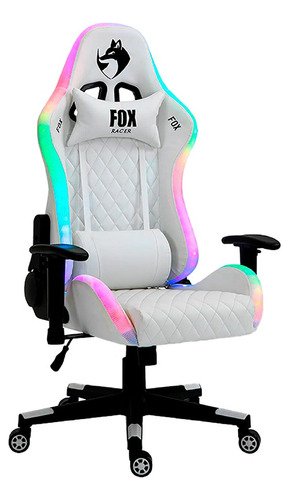 Cadeira Gamer Fox Racer Branco Iluminação Led Logo Preto  Rg