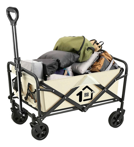 Carrito Transportador Plegable Multiusos Con Vagón, Beige