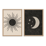 Set X2 Cuadros Sol&luna Black Moderno Decorativo C/vidrio