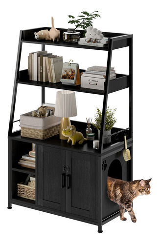 Mueble Estante Gabinete De Gatos Caja De Arena Mascota Color Negro