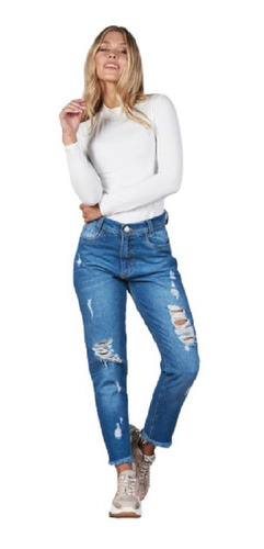 Jeans Mom De Mujer Tiro Alto Chupin Rigidos 