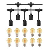 Kit Varal 5m E27 Ip66 + 10 Lampadas Filamento 2w 2400k Biv