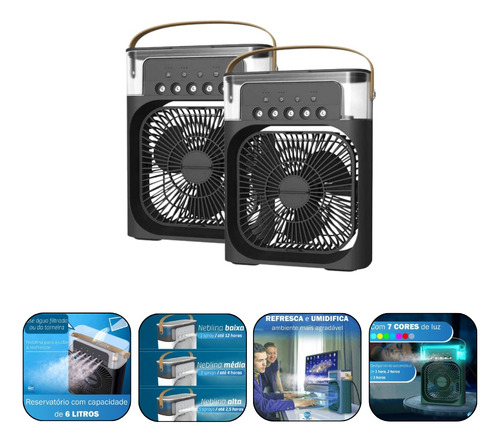 Kit 2 Mini Climatizador Ventilador Umidificador Usb Portatil