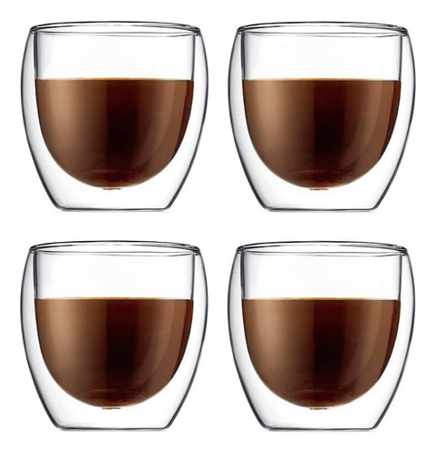 Set Pack X4 Vaso Doble Vidrio Taza Frio Calor De 150 Ml 