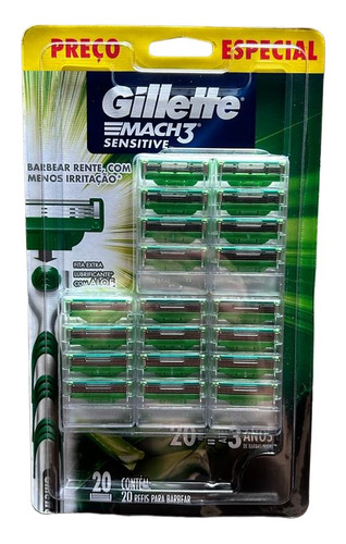 Kit Com 20 Lâminas Gillette Mach3 Sensitive