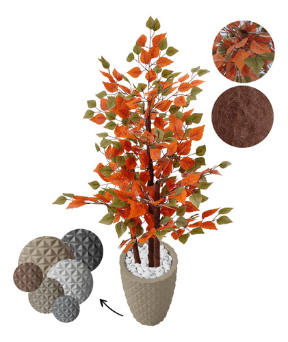 Planta Artificial Fícus Outono Grande Com Vaso  Decoração