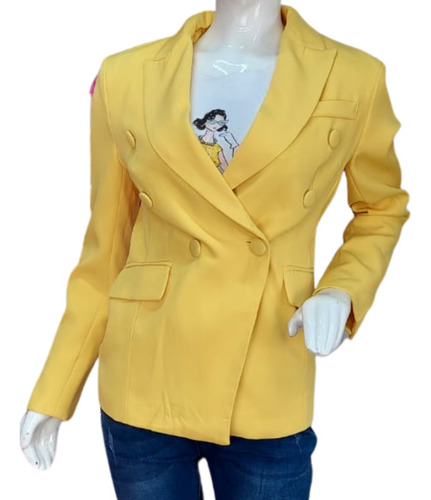 Saco Blazer Para Dama Amarillo Casual O Formal Abotonado