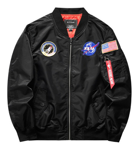 Chaqueta Corta Viento Piloto Bombardero Negro Armada Vuelo N