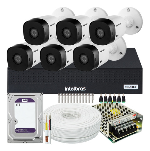 Kit Cftv Intelbras 6 Câmeras Vhl 1220 Full Hd 1008 1t Purple