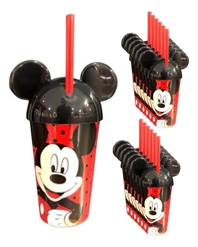 Vaso Pitillo Mickey Mouse Orejas Sorpresa X12u Alta Calidad