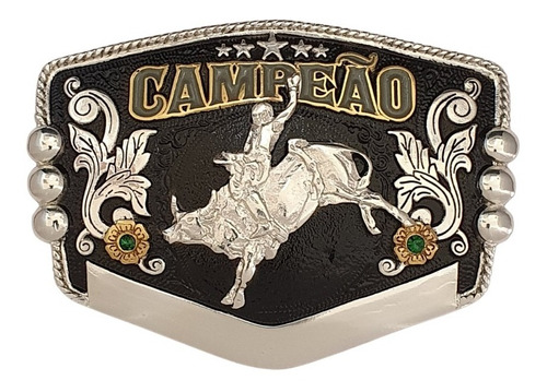Fivela Campeão Bull Rider (prata/ouro/black)